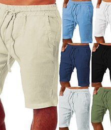 cheap -Men's Linen Shorts Summer Shorts Pocket Drawstring Elastic Waist Plain Comfort Outdoor Daily Going out Linen / Cotton Blend Fashion Streetwear Black White