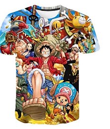 billige -One Piece Cosplay T-skjorte Tegneserie Manga Trykt mønster Graphic T-Trøye Til Par Herre Dame Voksne 3D-utskrift Fest Festival