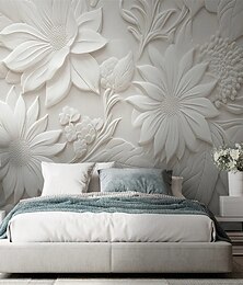 abordables -Papel pintado floral 3D mural de flores blancas revestimiento de pared adhesivo despegar y pegar material de PVC/vinilo extraíble autoadhesivo/adhesivo necesario decoración de pared para sala de estar cocina baño