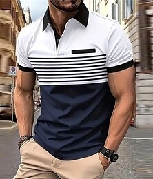 cheap -Stripe Men's Casual 3D Print Golf Polo Outdoor Daily Wear Streetwear Polyester Short Sleeve Turndown Polo Shirts White Wine Spring & Summer S M L Micro-elastic Lapel Polo