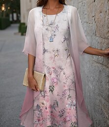 ieftine -Pentru femei Set de rochii din doua piese Rochie casual Rochii din Șifon Rochie imprimata În aer liber Concediu Modă Modern Imprimeu Rochii Midi Stil Nautic Manșon Jumate Floral Potrivire Largă Roz