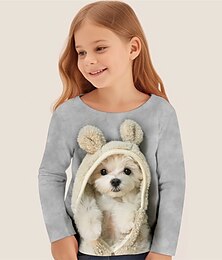 voordelige -Voor meisjes 3D Hond T-shirt Overhemd Lange mouw 3D-afdrukken Lente Herfst Actief Modieus leuke Style Polyester Kinderen 3-12 jaar Strakke ronde hals Buiten Casual Dagelijks Normale pasvorm