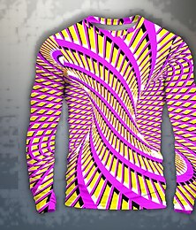 Недорогие -Муж. Графика 3D-печати геометрический Визуальный обман Смешные футболки Длинный рукав Футболка 3D печать Вырез под горло Рубашка Повседневные Оригинальный рисунок Художественный