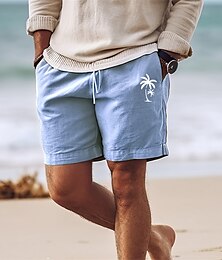 abordables -pantalones cortos de algodón para hombre pantalones cortos de verano pantalones cortos de playa estampado cordón cintura elástica árbol de coco comodidad transpirable corto al aire libre vacaciones