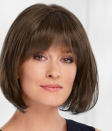cheap -Chin-Length Bob Wig with Natural Looking Crown and Flirty Bangs/Multi-tonal Shades of Blonde Silver Brown and Red