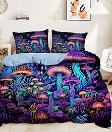 baratos -Fantasia floresta cogumelos padrão conjunto de capa de edredão conjunto de edredom macio de 3 peças conjunto de cama de algodão de luxo decoração de casa crepúsculo presente de cama rei rainha