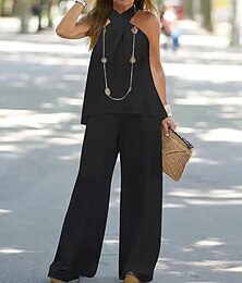 abordables -Débardeur femme en camisole noir blanc bleu marine couleur unie décontractée mode col halter ajustement régulier S
