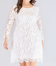 economico -Per donna Plus Size Vestito bianco Vestito nero Abito da ospite di nozze con manica Girocollo Manica lunga Mini abito Feste Da mare Elegante Nero Bianco Estate Primavera