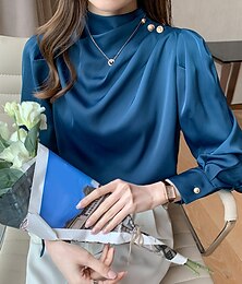 economico -Per donna Camicia Blusa Liscio Giornaliero Lavoro Maturo Manica lunga A collo alto Collo alto Top regolari Ufficio Nero Bianco Rosso Blu Primavera & Autunno