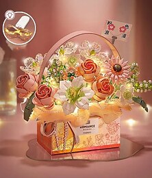 economico -regali per il giorno delle donne nuovo elemento di costruzione fiore rosa elemento di costruzione giocattolo polvere magica bouquet di fiori portatile confezione regalo serie regali per le ragazze