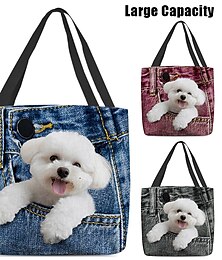 cheap -Women's Tote Shoulder Bag Canvas Tote Bag Polyester Shopping Daily Holiday Print Large Capacity Foldable Lightweight Dog Black Red Blue