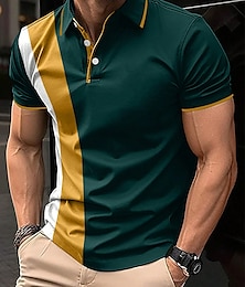 billiga -Herr POLO Shirt Knapp upp Polos Ledigt Sport Kavajslag Kortärmad Mode Grundläggande Färgblock Lappverk Sommar Normal Svart Rubinrött Mörkgrön POLO Shirt