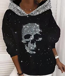 billige -Dame Pullover-hættetrøje bluse Grafisk Dødningehoveder sparkly Trykt mønster Weekend 3D-udskrivning Aktiv Gade Tøj Hættetrøjer Sweatshirts Grøn Sort