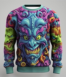 economico -Per uomo Grafico Cartoni animati Mostro Felpe Felpa da golf Manica Lunga Felpa Girocollo Moda Quotidiano Casual Stampa 3D Vacanza Ferie Uscire Stampato Primavera & Autunno