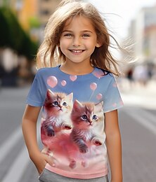 ieftine -Fete 3D Pisica Tricou Cămașă Roz Manșon scurt Tipărire 3D Vară Activ Modă Drăguţ Poliester Copii 3-12 ani Stil Nautic În aer liber Casual Zilnic Fit regulat