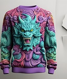 cheap -Graphic Animal Men's Fashion 3D Print Golf Pullover Sweatshirt Holiday Vacation Going out Sweatshirts Purple Long Sleeve Crew Neck Print Spring &  Fall Designer Hoodie Sweatshirt
