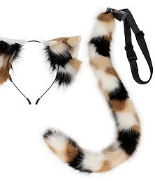 economico -peluche fatto a mano tre fiori copricapo dell'orecchio di gatto set di coda di gatto simulazione cerchio di capelli dell'orecchio di animale coda di animale mostra di cartoni animati accessori