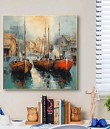 olcso -nagy, kézzel festett olajfestmények vászonra tenger és halászhajó otthon fali kép nappaliba lakberendezési művészet keret nélkül