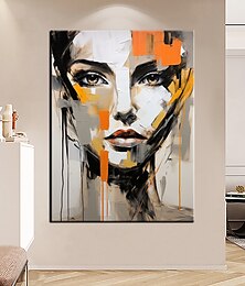 cheap -100% Large Hand Painted Wall Art Figure Abstract Textured Painting Woman Painting Orange Texture Painting Woman Abstract Painting Textured Wall Art Home Decoration Decor ready to hang or canvas