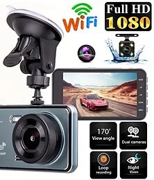 preiswerte -4-Zoll-Dashcam 1080p Auto-DVR-Kamera Touchscreen Dual-Lens-Videorecorder Zyklusaufzeichnung Video-WLAN-Fahrrekorder