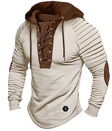 cheap -Men's T shirt Tee Tee Top Long Sleeve Shirt Color Block Slim Pleated Hooded Street Vacation Long Sleeve Lace up Patchwork Clothing Apparel Fashion Designer Basic