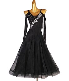 billiga -Tiodans Klänning Tofs Kristall / Strass Stenar Dam Prestanda Träning Långärmad Hög Chinlon Organza Tyll