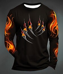 halpa -karnevaali graafinen liekki tassu muotisuunnittelija rento miesten 3d-printti t-paita t-paita urheilu ulkoilu loma t-paita musta keltainen tummanvihreä pitkähihainen pyöreä kaula paita kevät&amp;