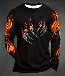 billige -karneval grafisk flamme pote modedesigner afslappet herre 3d print t-shirt t-shirt sport udendørs ferie gå ud t-shirt sort gul mørkegrøn langærmet skjorte med rund hals forår&amp;  efterårstøj