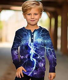 cheap -Boys 3D Lightning Henley Shirt Long Sleeve 3D Print Spring Fall Sports Fashion Streetwear Polyester Kids 3-12 Years Crew Neck Outdoor Casual Daily Regular Fit