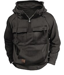 economico -Per uomo Felpa con cappuccio Felpa con cappuccio e cerniera a un quarto Compatto Nero Verde militare Blu Grigio Con cappuccio Liscio Collage Tasche Sportivo Giornaliero Per eventi Streetwear