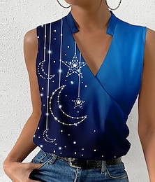 halpa -Naisten Hihaton Galaksi Kausaliteetti Musta Rubiini Sininen Painettu Hihaton Muoti V kaula-aukko Normaali Kesä