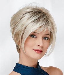 cheap -Synthetic Wig Straight With Bangs Machine Made Wig Short A1 Synthetic Hair Women's Soft Fashion Easy to Carry Blonde