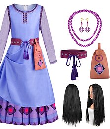 billiga -Önskar Prinsessa Asha Klänningar Cosplay-kostym Kläder Flickor Film-cosplay söt stil Purpur Halloween Karnival Barnens Dag Klänning Skärp Väska