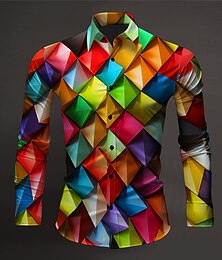 cheap -Color Block Colorful Artistic Abstract Men's Shirt Daily Wear Going out Fall & Winter Turndown Long Sleeve Purple, Rainbow S, M, L 4-Way Stretch Fabric Shirt