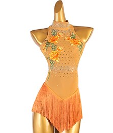 halpa -Taitoluistelupuku Naisten Tyttöjen Luistimet Hameet Oranssi Tilkkutäkki Avoin selkä Silmukka Erittäin elastinen Kouluts Kilpailu Luisteluasu Klassinen Hihaton Luistelu Taitoluistelu