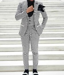 voordelige -Heren Smoking Kostuums Bruiloft Zwart / Wit Lente, Herfst, Winter, Zomer Pak Punt Modieus Zakelijk Pied-de-poule Getailleerd 3-delige set Enkele rij knopen met één knoop