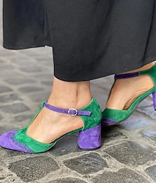 ieftine -Pentru femei Tocuri Pantofi pumps Sandale Mary Jane Mărime Plus Size Petrecere În aer liber Ziua Îndrăgostiților Bloc Culoare Blocați călcâiul Vârf rotund Elegant Epocă Modă Plimbare Piele de
