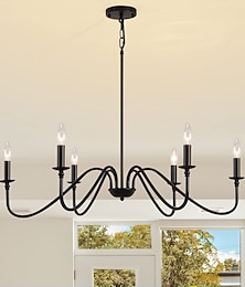 abordables -Lámpara colgante led de 88 cm 6 luces estilo vela hierro industrial para comedor, salón, cocina negro moderno tradicional/clásico 220-240v