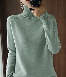 abordables -Femme Pull mode Décontractées Flexible Couleur unie A côtes Col Roulé énorme manche longue Hauts réguliers Tricoter Extérieur Saint Valentin du quotidien Noir Vert Automne Hiver