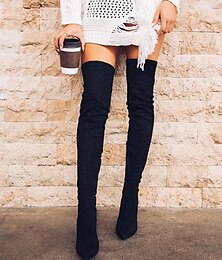abordables -Femme Bottes Talons aiguilles Bottes à talons Soirée du quotidien Couleur unie Cuissardes Talon haut Talon Aiguille Bout pointu Elégant Sexy Classique Faux suède Polyuréthane Fermeture Amande Noir