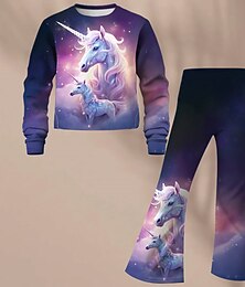 ieftine -Fete 3D Inorog Set hanorac și pantaloni evazați Manșon Lung Tipărire 3D Primăvară Toamnă Activ Modă Zilnic Copii 3-12 ani Stil Nautic În aer liber Vacanță Dată Fit regulat