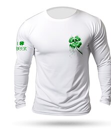 abordables -trèfle à quatre feuilles de la Saint-Patrick jour de la Saint-Patrick noir blanc bleu foncé t-shirt tee-shirt en coton graphique pour hommes chemise de base vintage à manches longues confortable