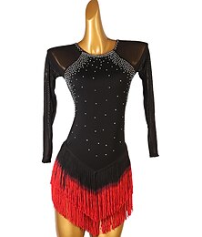 preiswerte -Eiskunstlaufkleid Damen Mädchen Eislaufen Kleider Schwarz Quaste Rückenfrei Gitter Hochelastisch Ausbildung Wettbewerb Eiskunstlaufkleidung Klassisch Langarm Eislaufen Eiskundstlauf