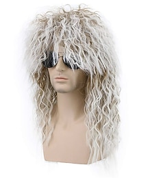 cheap -Men and Women Long Curly Brown Gradient White Wig 70s 80s Rocker Mullet Party Funny Wig Costume Wig