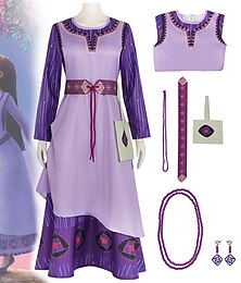 cheap -Wish Princess Asha Dress Cosplay Costume Outfits Women's Girls' Movie Cosplay Cute Purple Halloween Carnival Children's Day Dress Belt Bag