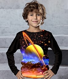 billiga -Pojkar 3D Galax T-shirt Skjortor Långärmad 3D-tryck Vår Höst Sport Mode Streetwear Barn 3-12 år Rund hals Utomhus Ledigt Dagligen Normal