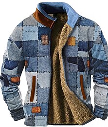 abordables -Hombre Graphic Retazos Sudaderas Sudadera con cremallera Chaqueta de lana Abrigos Manga Larga Camisa de entrenamiento Escote Chino Diario Casual retro de la vendimia Vacaciones Festivos Noche Vellón