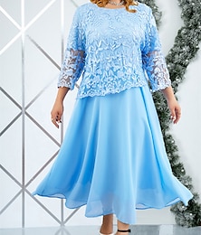 Χαμηλού Κόστους -Γυναικεία Μεγάλα Μεγέθη Καμπύλη Φόρεμα για πάρτυ Χειμερινό φόρεμα Φόρεμα Συμπαγές Χρώμα Μακρύ Φόρεμα Μάξι Φόρεμα 3/4 Μήκος Μανικιού Δαντέλα Σουρωτά Στρογγυλή Ψηλή Λαιμόκοψη Κομψό Πάρτι