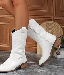 abordables -bottes de cowboy blanches élégantes pour femmes, bottes mi-mollet avec détails brodés pour les tenues décontractées et occidentales