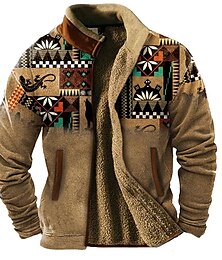 cheap -American Indian Pattern Jacket Mens Graphic Hoodie Cowboy Daily Casual Western Aztec 3D Print Zip Sweatshirt Fleece Outerwear Holiday Vacation Going Sweatshirts Brown Green Native Winter